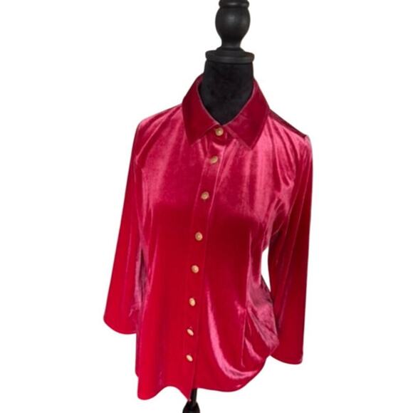 NWT Soft Surroundings Pink Velvet Button-up Blouse PL - Picture 2 of 11